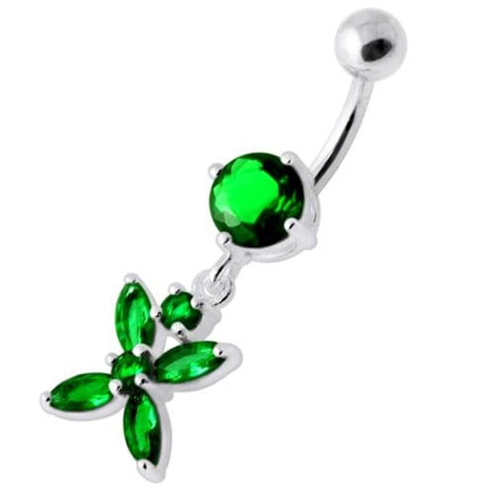 Jeweled Flower Dangling Navel belly bar