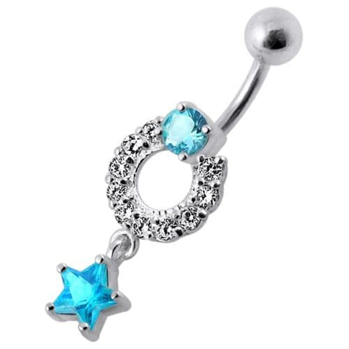 Fancy White Jeweled With Star Dangling Navel Belly Ring