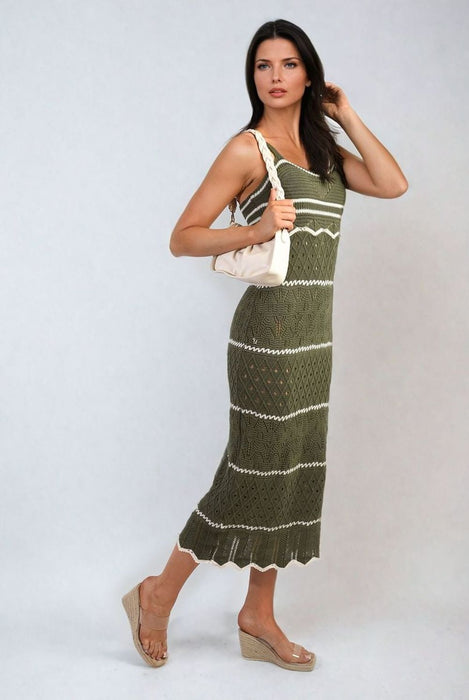 Strappy Long Knitted Stripe Cami Dress - Ultimate Style and Comfort!