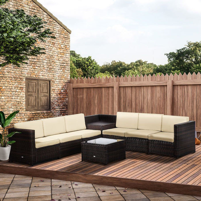 Premium Outsunny 6-Seater Rattan Sofa Set - Brown, Steel Frame