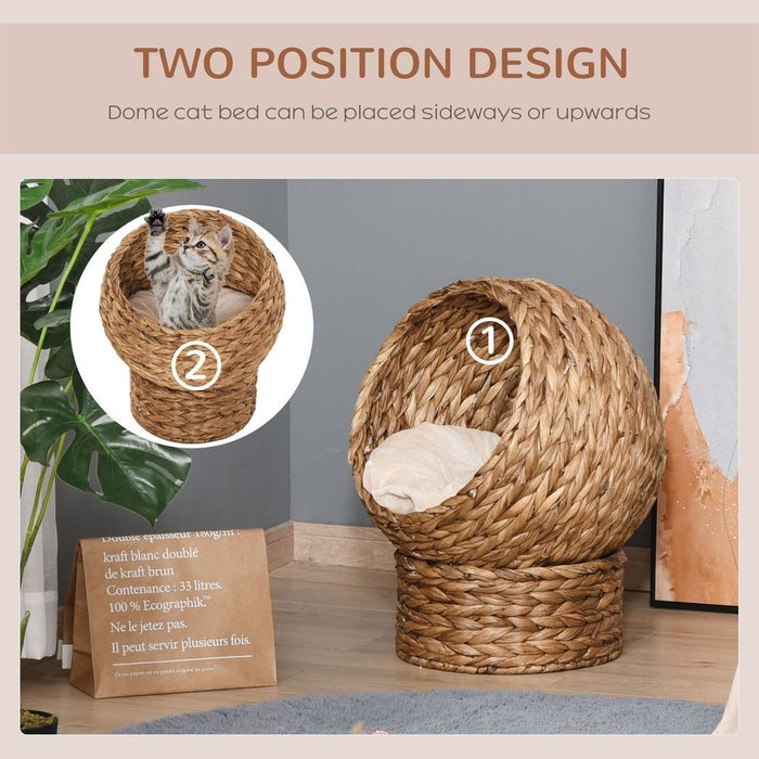 Wicker Cat House, Raised Bed | Cylindrical Base | 50x42x60cm