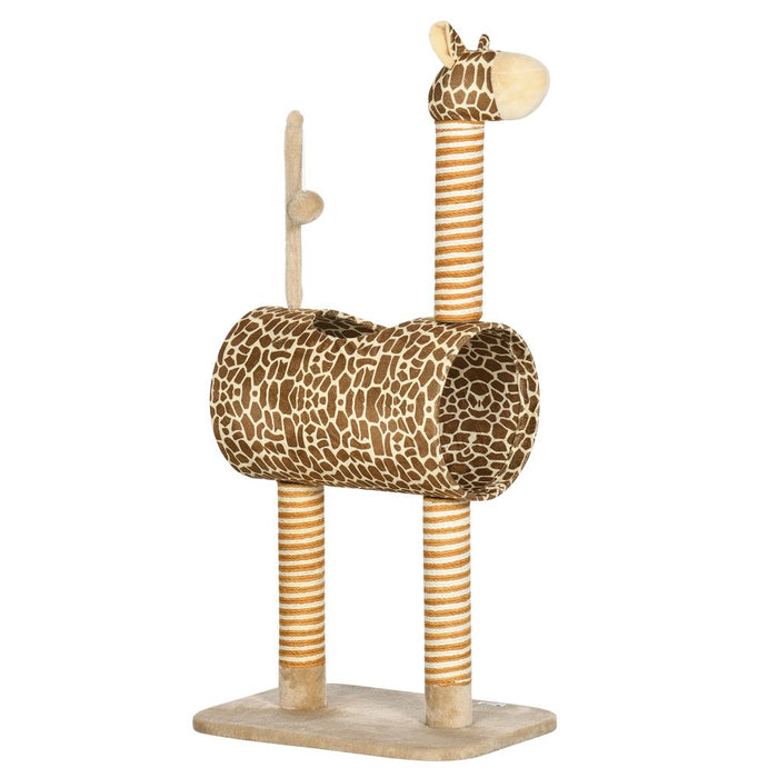 PawHut Cat Tree for Indoor Cats Cute Giraffe Kitten Play Tower w/Scratching Posts, Tunnel, Toy Ball, 48.5 x 34.5 x 101cm - Beige