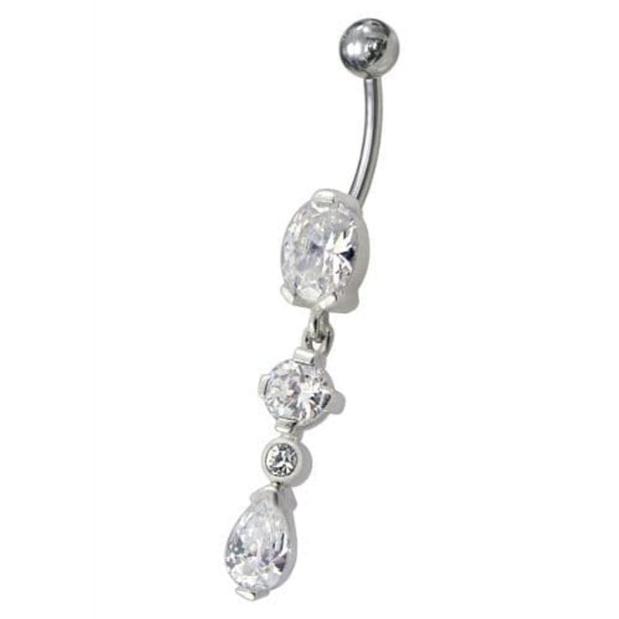 Fancy Single CZ Jeweled Dangling Navel Belly Body Jewelry Ring