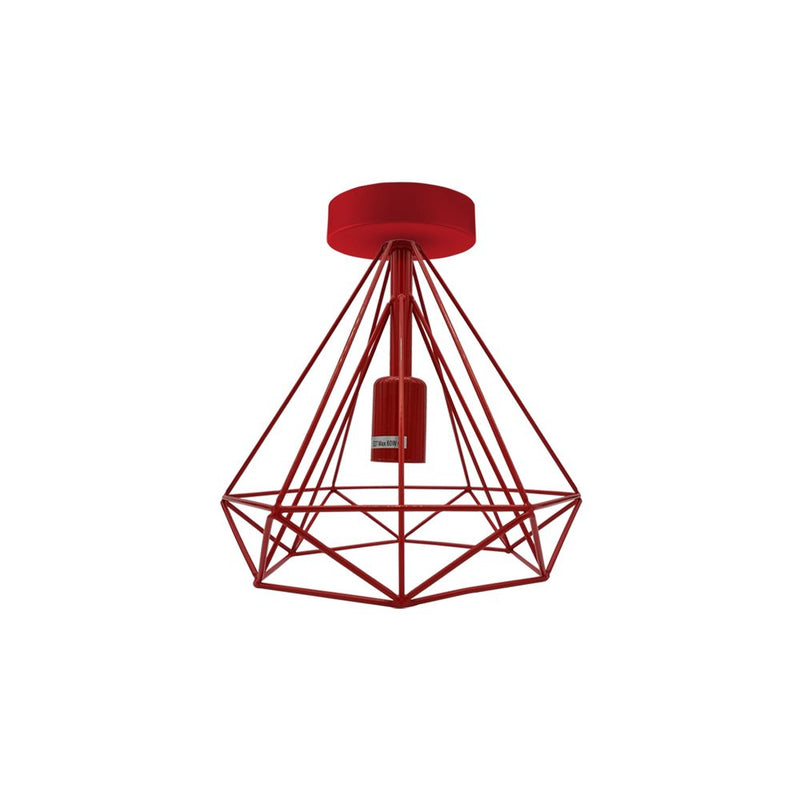 Vintage Red Metal Cage Semi Flush Mount Ceiling Light - High-Quality E27 Holder - Elegant and Stylish