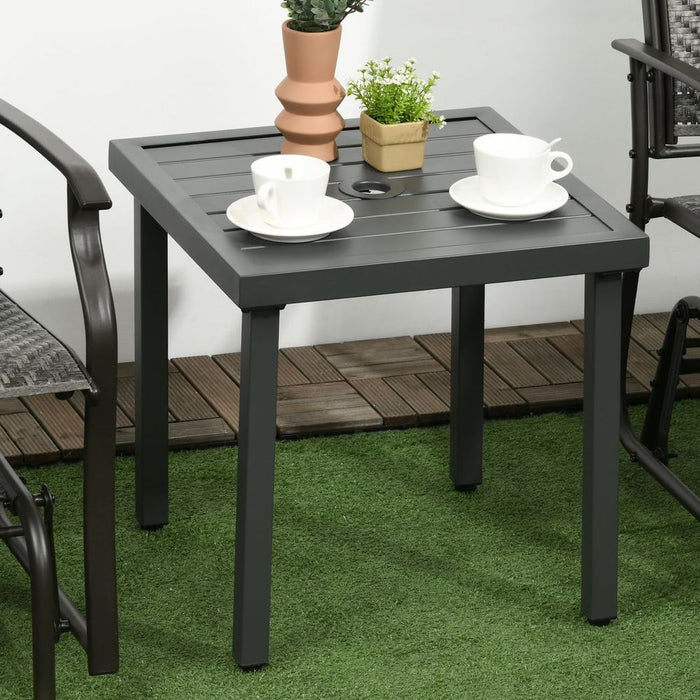 Premium Outsunny Garden Side Table - Durable Steel Frame, Umbrella Hole - Perfect for Patio, Balcony