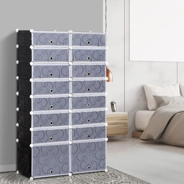 Large 16-Cube DIY Shoes Rack Portable Interlocking Plastic Cabinet Bedroom