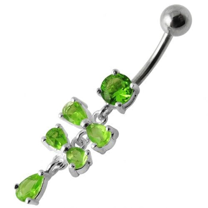 Fancy Silver  Studded Jeweled Dangling SS Belly Ring