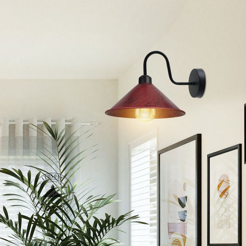 Rustic Red Wall Light Fixture, Black Wall Sconce E27 Base - Vintage Style, Dimmable, Hardwired - Best Quality, 3-Year Warranty