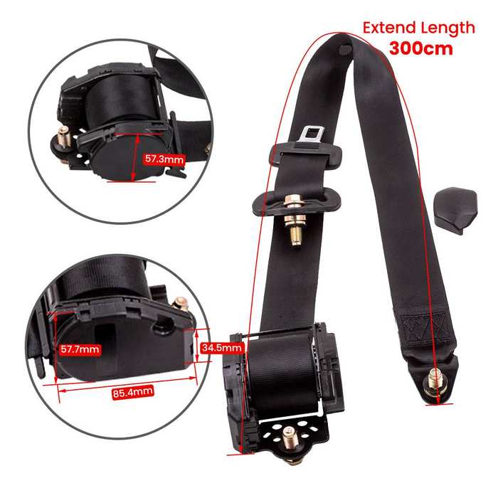 Pair Retractable Adjustable Shoulder Seat Belt Universal 3 Point Safety Belts