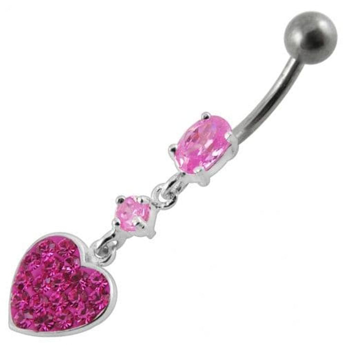 Fancy  Heart Dangling SS Bar Navel Ring