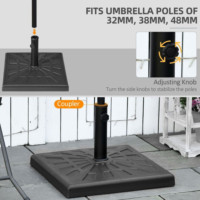 Outsunny 19kg Square Resin Garden Parasol Base for Poles 32/38/48mm - Guaranteed Stability