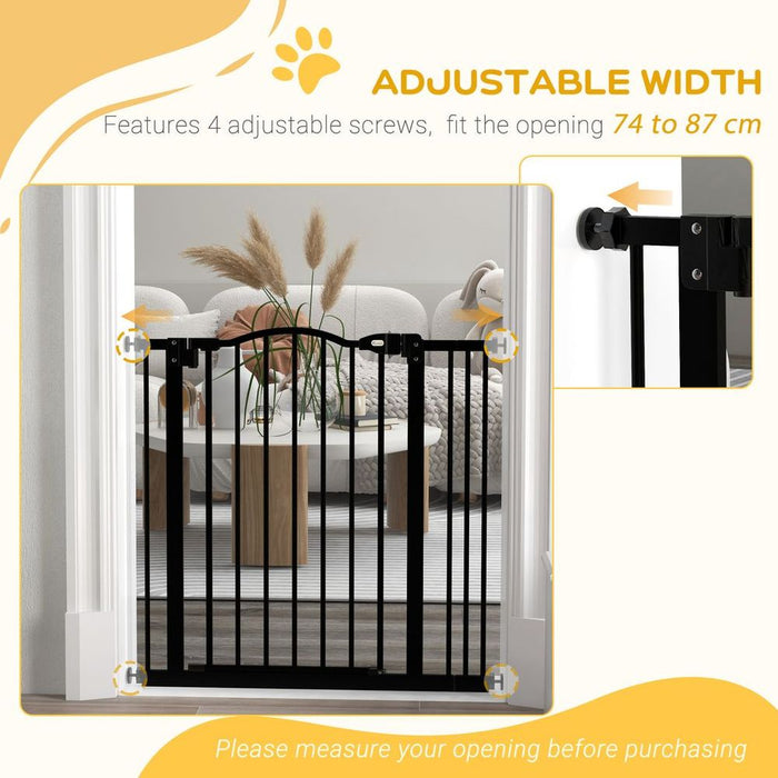 PawHut Adjustable Auto-Close Pet Gate - Black, 74-87cm