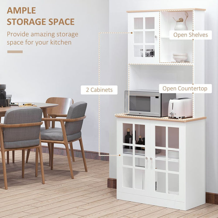 83cm Sideboard w/ Grid Glass Doors & Shelves - Kitchen Organizer: White, Durable MDF Frame, Ample Storage for Everyday Use