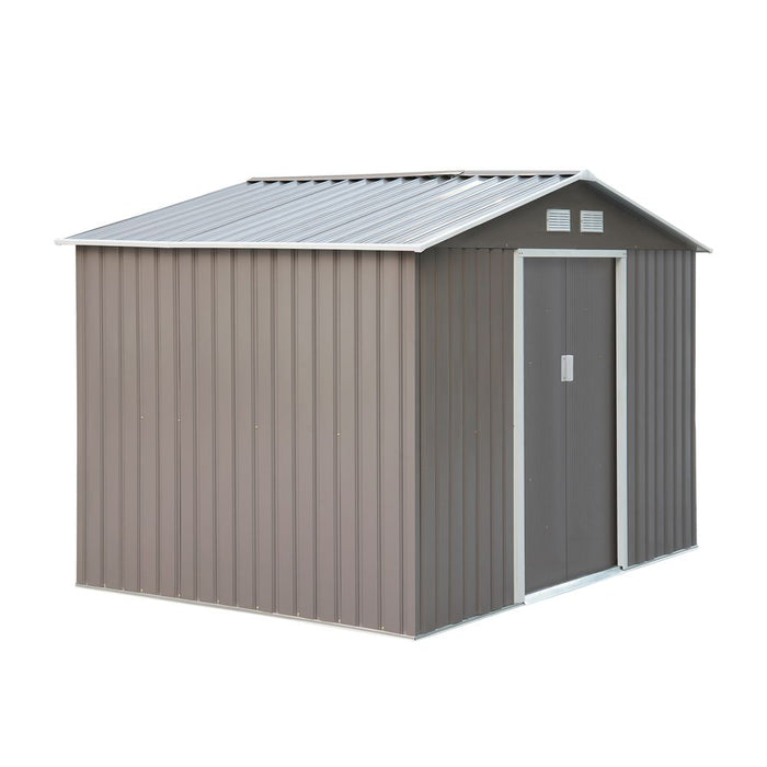 Durable 9x6FT Grey Steel Outdoor Garden Shed with Ventilation - Secure Storage Solution