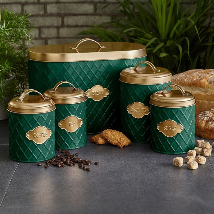 Premium 5 Piece Kitchen Canister Set - Elegant Emerald Green Design for Fresh and Organized Storage