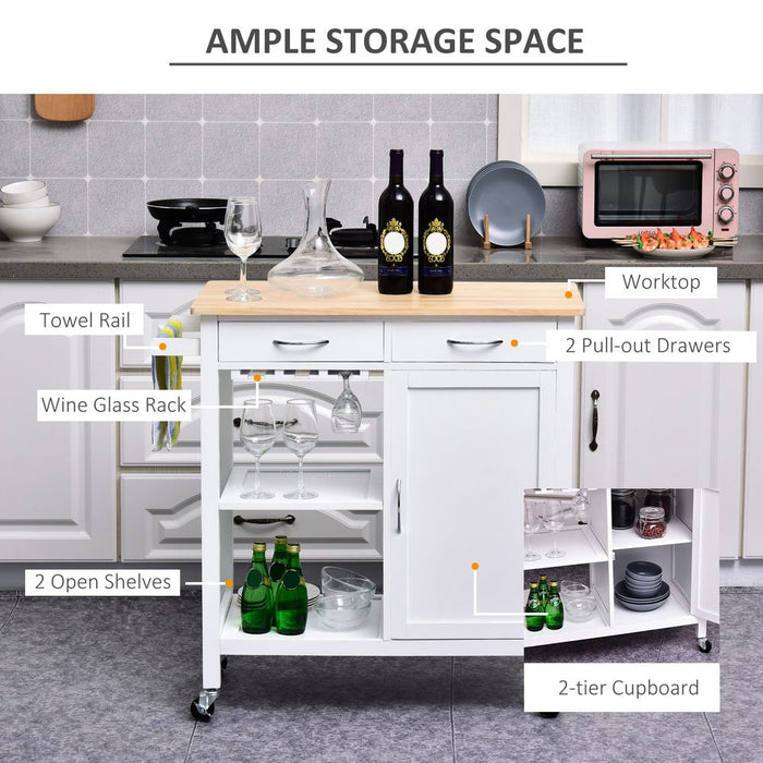 Versatile Kitchen Island w/2 Drawers - White/Natural Wood Color