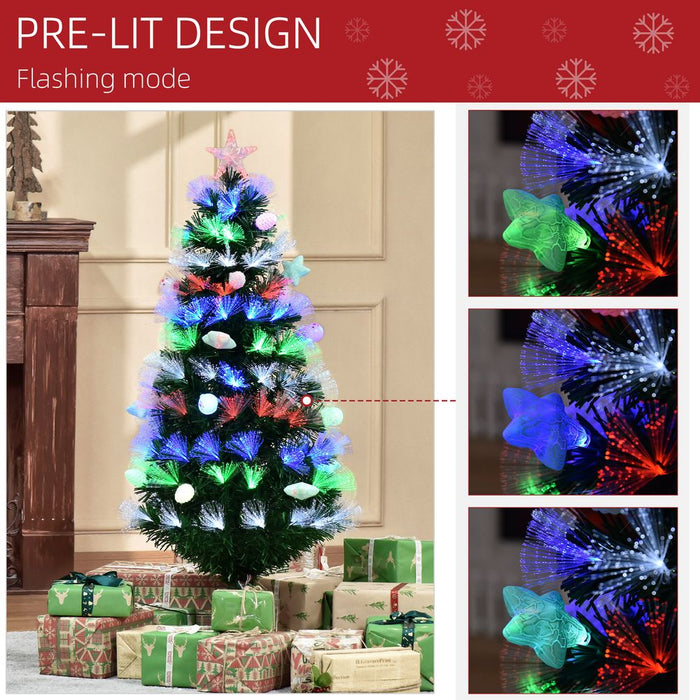 4FT Pre-Lit Artificial Christmas Tree Baubles Fibre OpticFitted Star LED Green