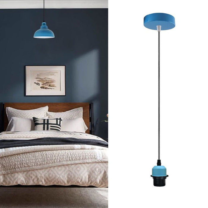 2 Pack Industrial Blue Pendant Light Fitting, Lampshade  Holder Fitting Set With PVC Cable.