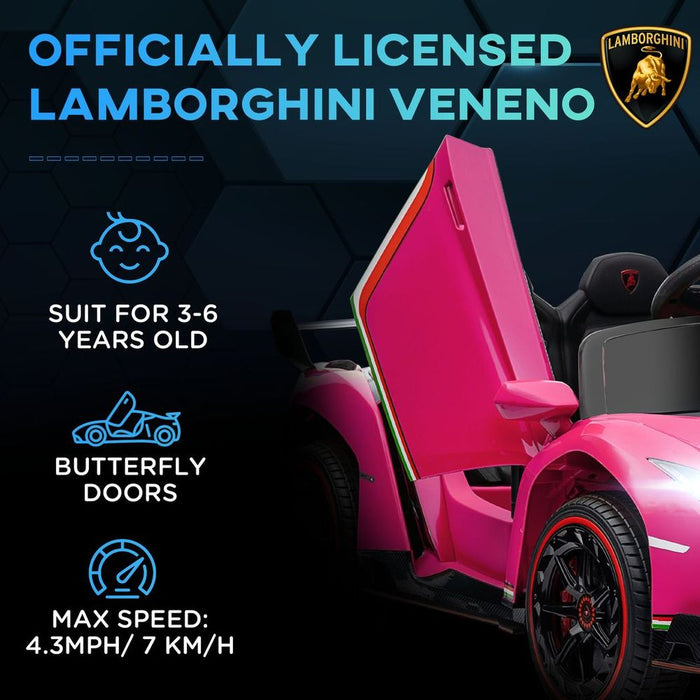 HOMCOM Lamborghini Veneno Licensed Electric Ride-on Car with Remote- Pink