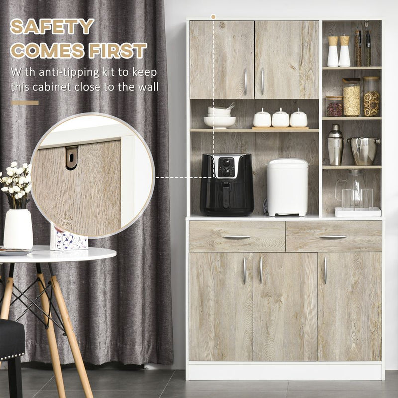 Luxurious and Versatile Kitchen Pantry Cabinet: 100x39x180cm, 6 Open Compartments, 2 Drawers, 3 Cabinets