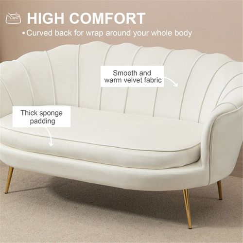 Sofa Chair 2 Seater Sofa Compact Cream, Gold Tone 130W x 77D x 77Hcm