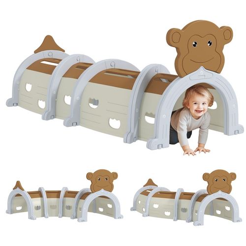 AIYAPLAY Kids Play Tunnel for Crawl and Climb, Monkey Design, Brown