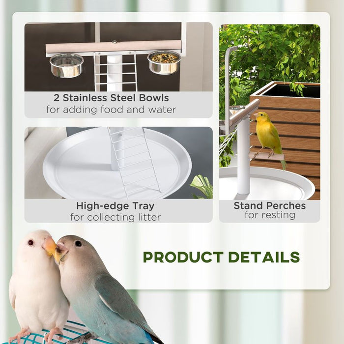 PawHut Bird Table: Elevated, Mobility, Perches, Stainless, Round Tray