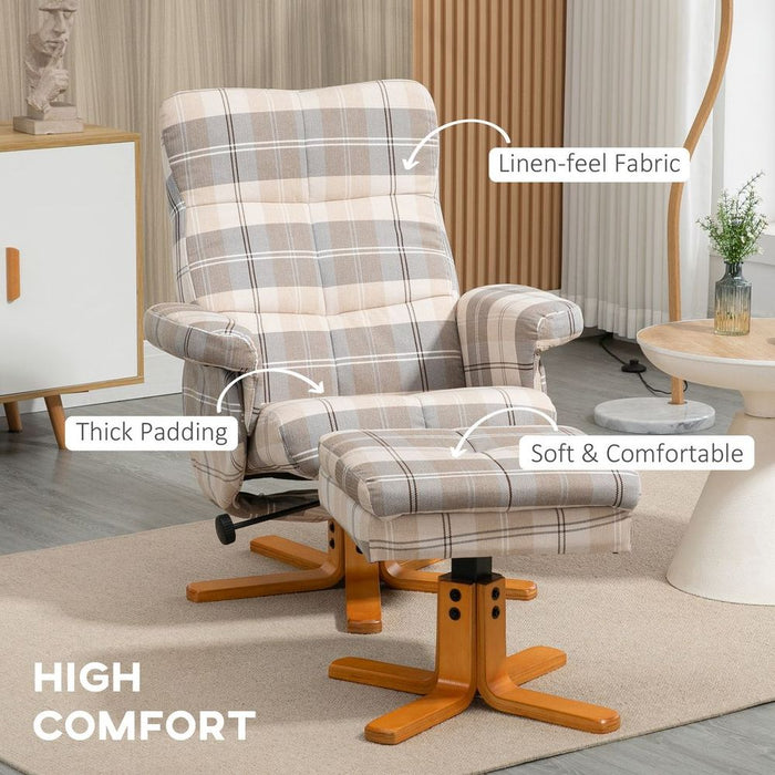 Ultimate Comfort Recliner Chair & Footstool: Linen-Touch Fabric, Wooden Base, Multicolour