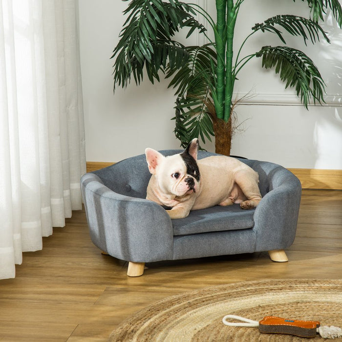 PawHut Dog Sofa Bed Pet Chair Couch with Water Resistant Fabric, Kitten Lounge with Soft Cushion Washable Cover, Wooden Frame for Mini Size Dogs - Grey