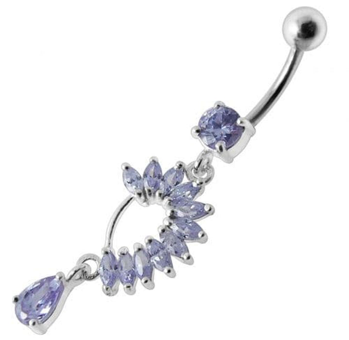 Fancy Curved Design Multi Jeweled Dangling navel Ring Body Piercing Jewelry