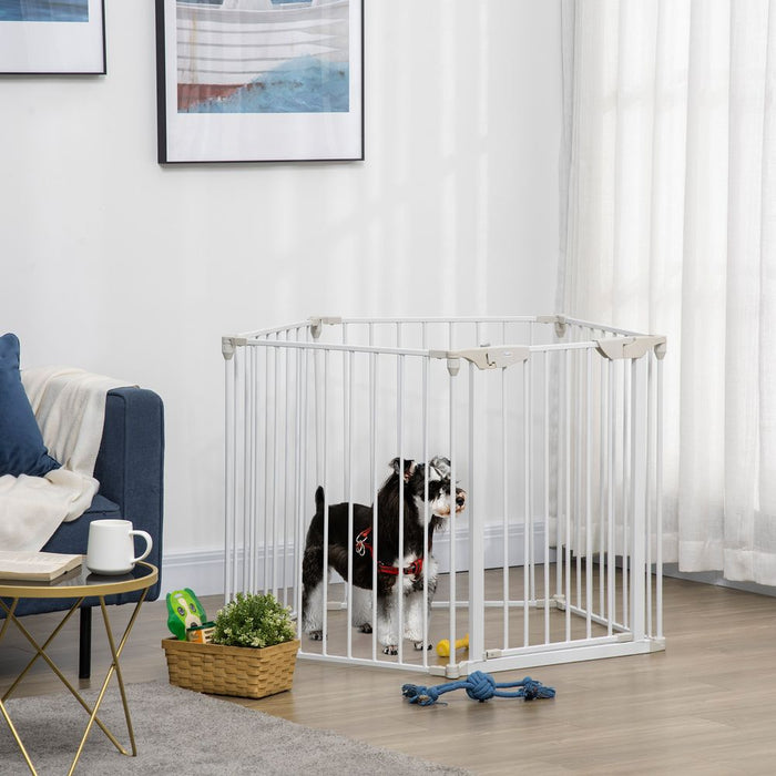 5-Panel Dog Playpen | Pet Gate | Indoor Stair Barrier | Walk Through Door | White