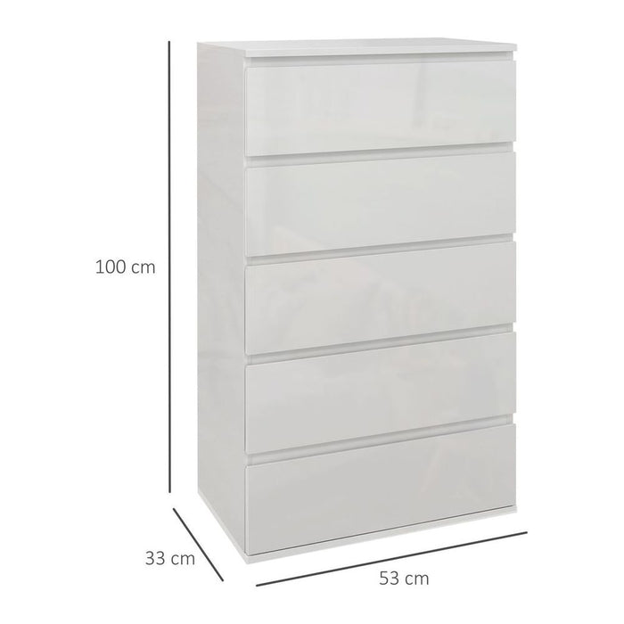 Premium HOMCOM 5 Drawer High Gloss Dresser - Sleek & Spacious Storage Solution