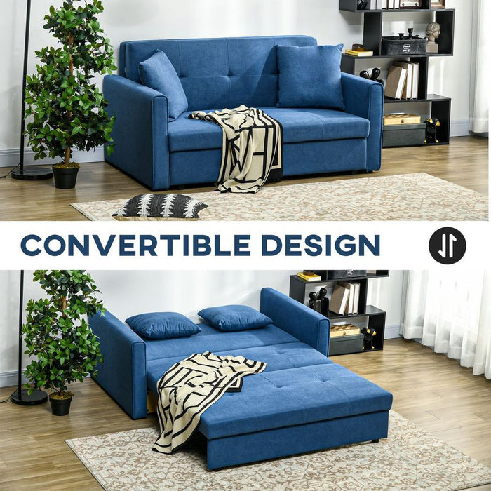 HOMCOM 2 Seater Sofa Bed Convertible Bed Settee w/ 2 Cushions Storage Blue