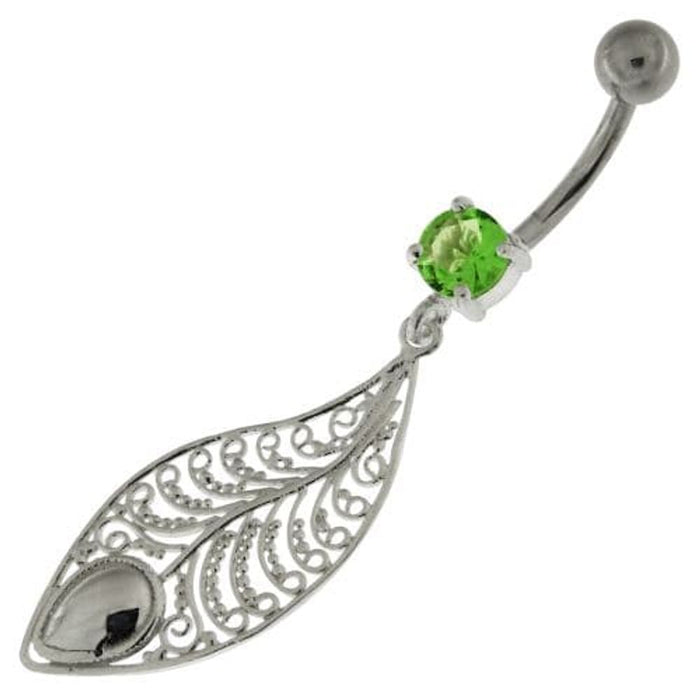 925 Sterling Silver Attractive leaf Belly Button Ring