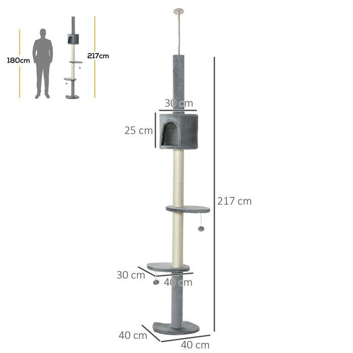 Multi-Floor Cat Tree with Scratching Post, Light Grey