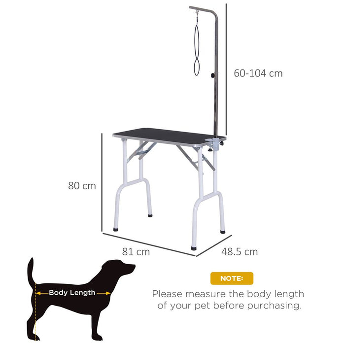 PawHut 32" Foldable Dog Grooming Table Pet Drying Beauty Table Adjustable Fixed Arm Rubber Top for Small Dogs