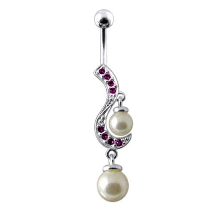 Fancy Centered PEARL Jeweled Dangling Navel Body Ring