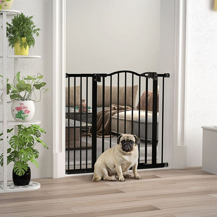 PawHut Adjustable Metal Pet Gate - Auto-Close, Black