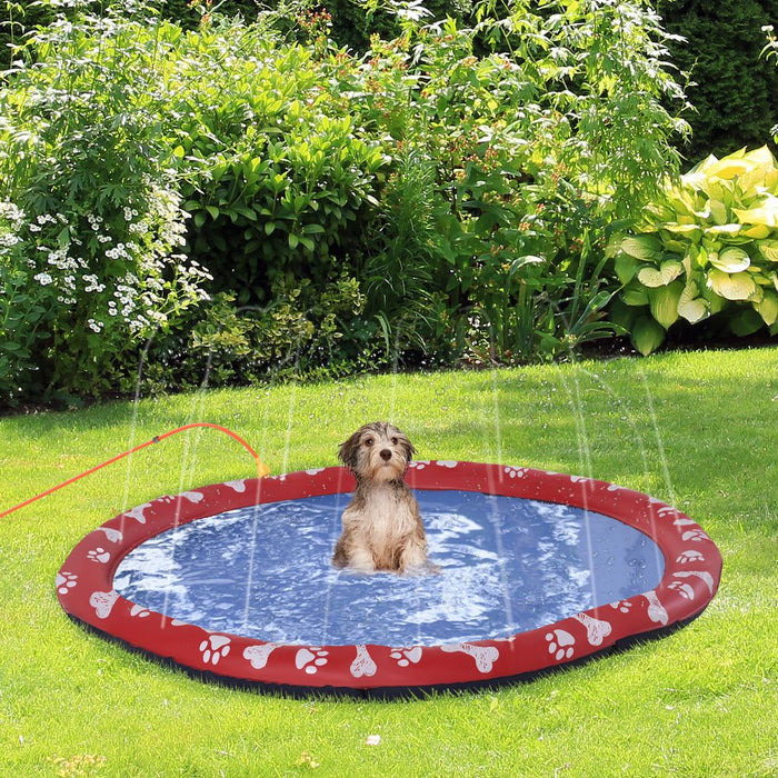 Durable 170cm Non-slip Splash Pad Sprinkler for Pets | Outdoor Dog Bath Pool - Red Pawhut