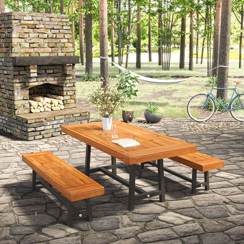 3 Pieces Acacia Wood Picnic Dining Set Outdoor Indoor Furniture Outsunny
