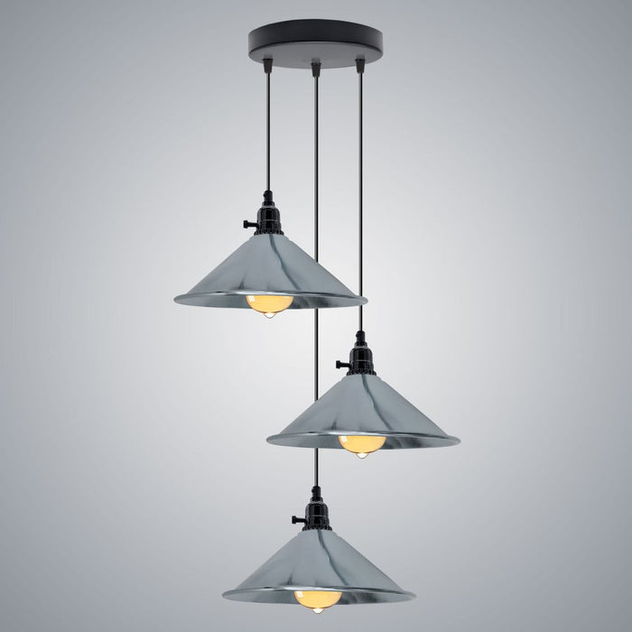 Industrial 3 Head Cluster Ceiling Pendant Light with Adjustable Cord -