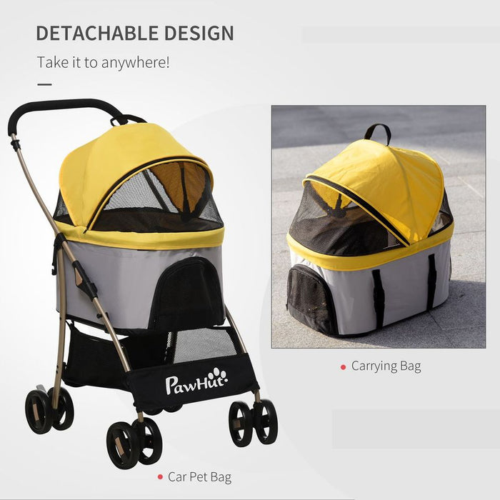 PawHut 3 In 1 Detachable Pet Stroller - Yellow