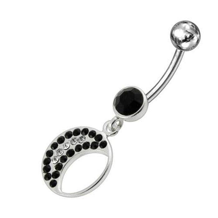 Jeweled Fancy Half MOON Silver Dangling Curved Bar Navel Ring