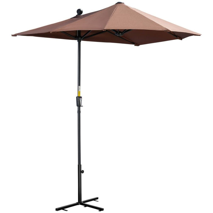 Premium Outsunny 2m Half Garden Parasol - Crank Handle, Base - Coffee - Buy Now!