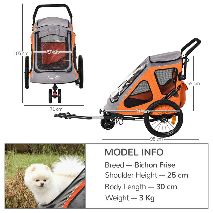 Premium 2-in-1 Dog Bike Trailer & Pet Carrier - Reflective, Spacious & Easy Assembly - Pawhut