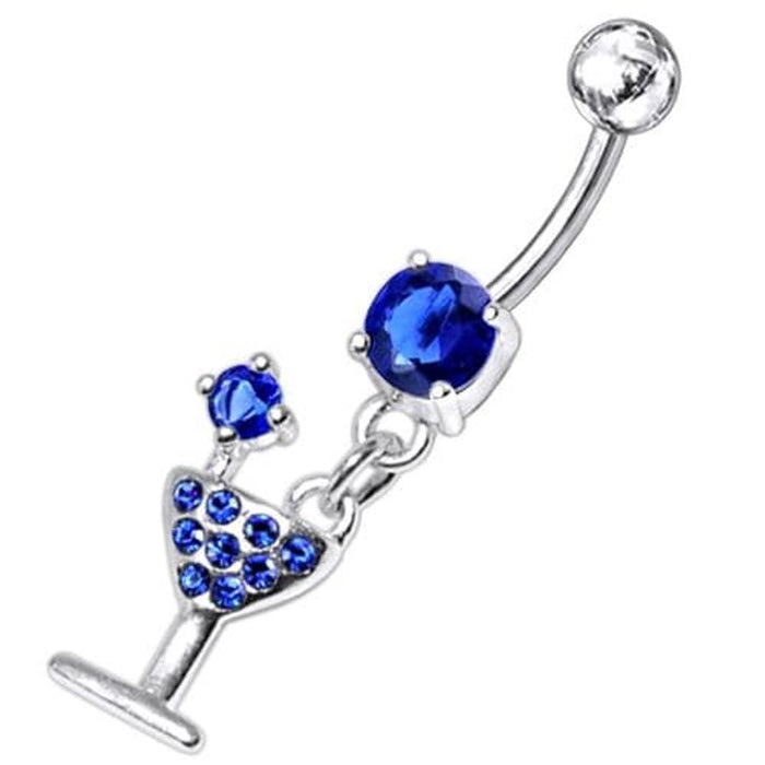 Fancy Jeweled GLASS Dangling Banana Bar Belly Ring