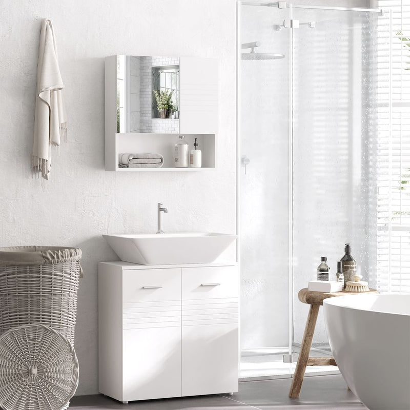 kleankin Bathroom Mirror Cabinet Wall-Mounted Storage w/Double Door Adjustable Shelf - White