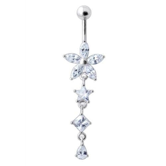 Flower Stone Studded Jeweled Flower Navel Ring