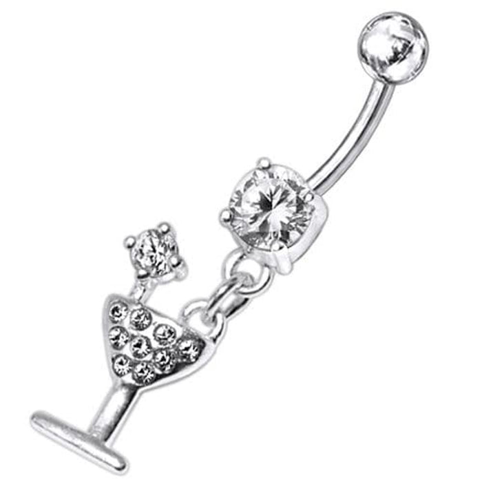 Fancy Jeweled GLASS Dangling Banana Bar Belly Ring