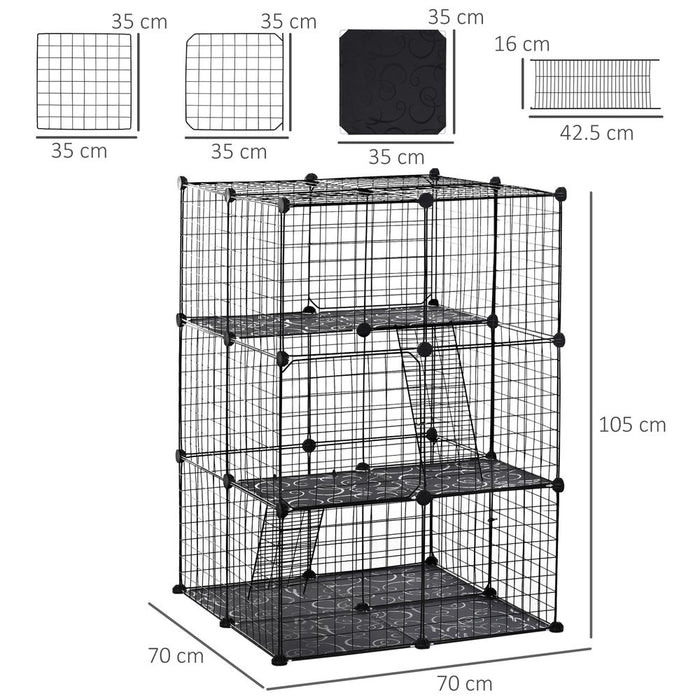 PawHut Pet Playpen DIY Small Animal Cage Enclosure Metal Wire Fence 39 Panels with 3 Doors 2 Ramps for Kitten Bunny Chinchilla Pet Mink Black